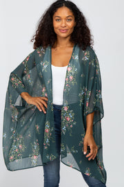 Forest Green Floral Print Cover Up