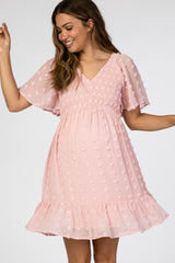 Light Pink Swiss Dot Smocked Maternity Dress