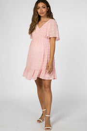 Light Pink Swiss Dot Smocked Maternity Dress