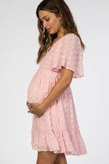 Light Pink Swiss Dot Smocked Maternity Dress