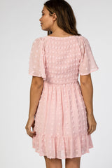 Light Pink Swiss Dot Smocked Maternity Dress