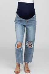 Light Blue Ripped Knee Distressed Maternity Straight Jeans