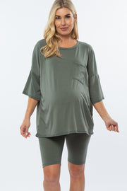 Olive Biker Short Maternity Sleep Set