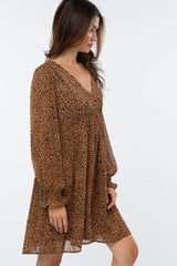 Taupe Leopard Print Chiffon Back Cutout Dress