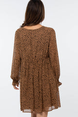 Taupe Leopard Print Chiffon Back Cutout Dress