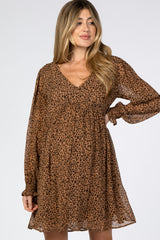 Taupe Leopard Print Chiffon Back Cutout Maternity Dress