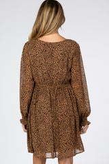 Taupe Leopard Print Chiffon Back Cutout Maternity Dress