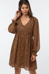 Taupe Leopard Print Chiffon Back Cutout Dress