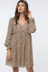 Beige Leopard Print Chiffon Back Cutout Dress