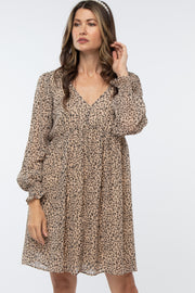 Beige Leopard Print Chiffon Back Cutout Dress