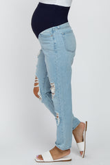 Light Blue Ripped Knee Distressed Maternity Jeans