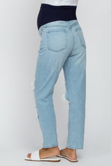 Light Blue Ripped Knee Distressed Maternity Jeans