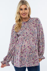 Purple Floral Chiffon Ruffle Babydoll Maternity Top