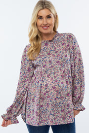 Purple Floral Chiffon Ruffle Babydoll Maternity Top