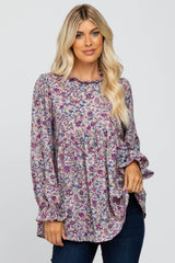 Purple Floral Chiffon Ruffle Babydoll Maternity Top