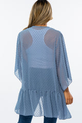 Light Blue Swiss Dot 3/4 Sleeve Chiffon Cover Up