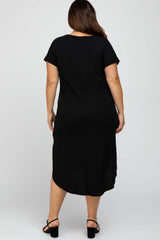 Black Short Cuffed Sleeve Hi-Low Plus Dress