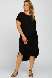 Black Short Cuffed Sleeve Hi-Low Maternity Plus Dress