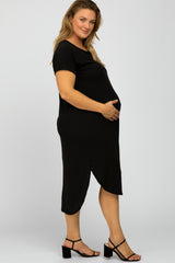 Black Short Cuffed Sleeve Hi-Low Maternity Plus Dress