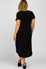 Black Short Cuffed Sleeve Hi-Low Maternity Plus Dress