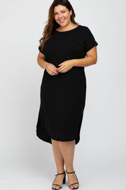 Black Short Cuffed Sleeve Hi-Low Plus Dress