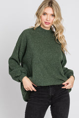 Olive Ribbed Mock Neck Top