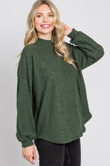 Olive Ribbed Mock Neck Top