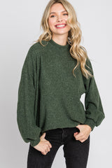 Olive Ribbed Mock Neck Top