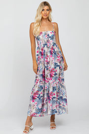 Multi-Color Tropical Floral Ruffle Hem Maxi Dress