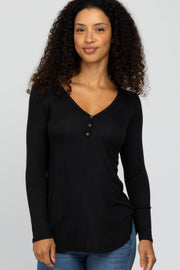 Black Button Accent Long Sleeve Top