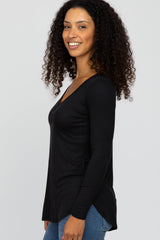 Black Button Accent Long Sleeve Top