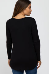 Black Button Accent Long Sleeve Maternity Top