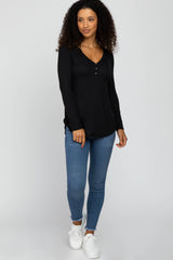 Black Button Accent Long Sleeve Top