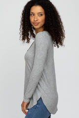 Heather Grey Button Accent Long Sleeve Top