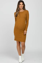 Yellow Knit Long Sleeve Maternity Dress