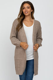 Taupe Mixed Knit Chunky Maternity Cardigan