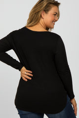 Black Button Accent Long Sleeve Maternity Plus Top