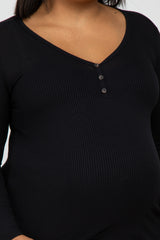 Black Button Accent Long Sleeve Maternity Plus Top