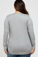 Heather Grey Button Accent Long Sleeve Plus Top