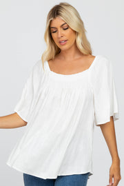 White Linen Smocked Short Sleeve Top