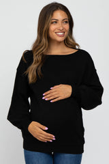 Black Boat Neck Bubble Sleeve Maternity Sweater