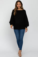 Black Boat Neck Bubble Sleeve Maternity Sweater