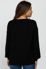 Black Boat Neck Bubble Sleeve Maternity Sweater