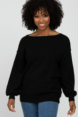 Black Boat Neck Bubble Sleeve Maternity Sweater