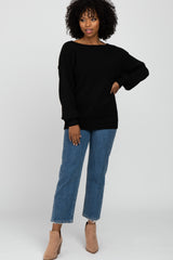 Black Boat Neck Bubble Sleeve Sweater