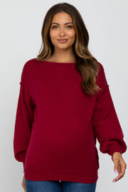 Burgundy Boat Neck Bubble Sleeve Maternity Sweater