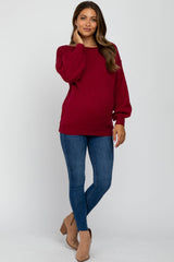 Burgundy Boat Neck Bubble Sleeve Maternity Sweater