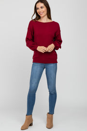 Burgundy Boat Neck Bubble Sleeve Sweater