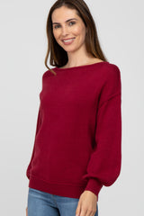 Burgundy Boat Neck Bubble Sleeve Sweater