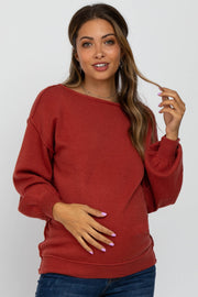 Rust Boat Neck Bubble Sleeve Maternity Sweater